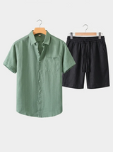 Men’s Linen Short Sleeve Shirt & Shorts Set