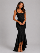 Women’s Floral Corset Maxi Dress - Sculpted Silhouette