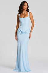 Women’s Elegant Corset Maxi Dress with Pleated Skirt for Formal Occasions