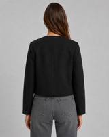 Women's Cropped Collarless Jacket With Gold Buttons