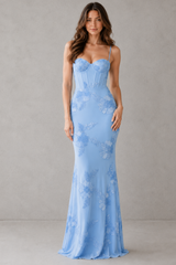 Women’s Floral Corset Maxi Dress - Sculpted Silhouette
