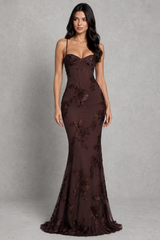 Women’s Floral Corset Maxi Dress - Sculpted Silhouette