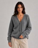 Women's Fluffy V-Neck Button-Front Cardigan