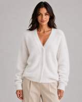 Women's Fluffy V-Neck Button-Front Cardigan