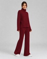 Women's Ribbed Knitted Co-Ord Set With Wide-Leg Trousers