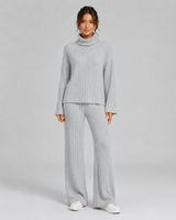 Women's Ribbed Knitted Co-Ord Set With Wide-Leg Trousers