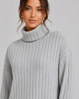 Women's Ribbed Knitted Co-Ord Set With Wide-Leg Trousers