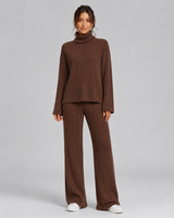Women's Ribbed Knitted Co-Ord Set With Wide-Leg Trousers